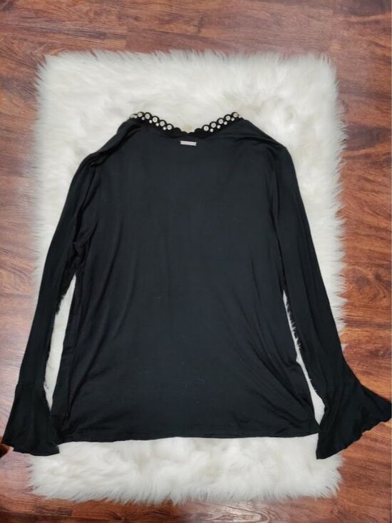 Michael Kors Bell Sleeve Black Lace Up Deep V Top Large - Picture 11 of 14